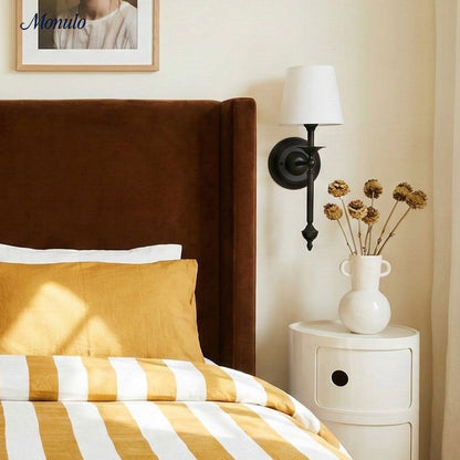 Stoffen Wandlamp met Vintage Koperen Afwerking – Sfeervolle Verlichting voor Hal, Slaapkamer en Woonkamer