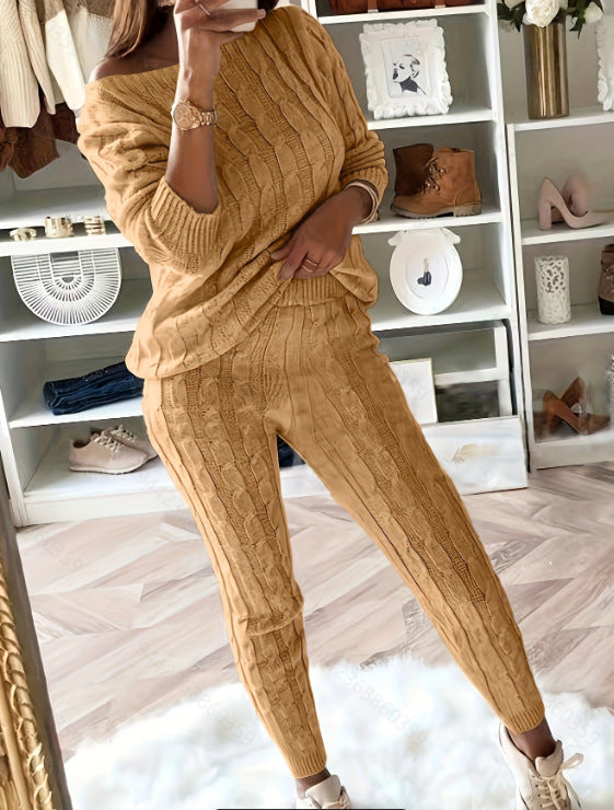 Dames Lounge Set Warme Kabeltrui Legging en Top