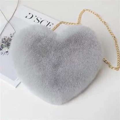 Dames Crossbody Tas Pluche Hartvormig met Ketting Sluiting