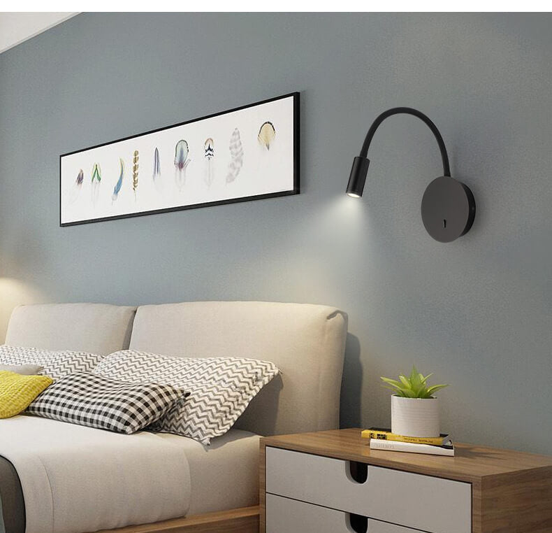 Verstelbare LED-wandlamp met 360° draaibaar lichtpunt in zwart aluminium – energiezuinig design voor woonkamer slaapkamer arbeidskamer