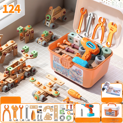 Houten Speelgoed Gereedschapsset voor Kinderen Constructieset met Koffer & Accessoires
