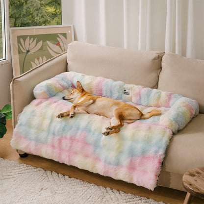 Pluche Hondenmand Sofa Beschermer Huisdiermat Antislip Bodem Wasbaar Comfort Rustplek – Grijs Koffie Tie-Dye