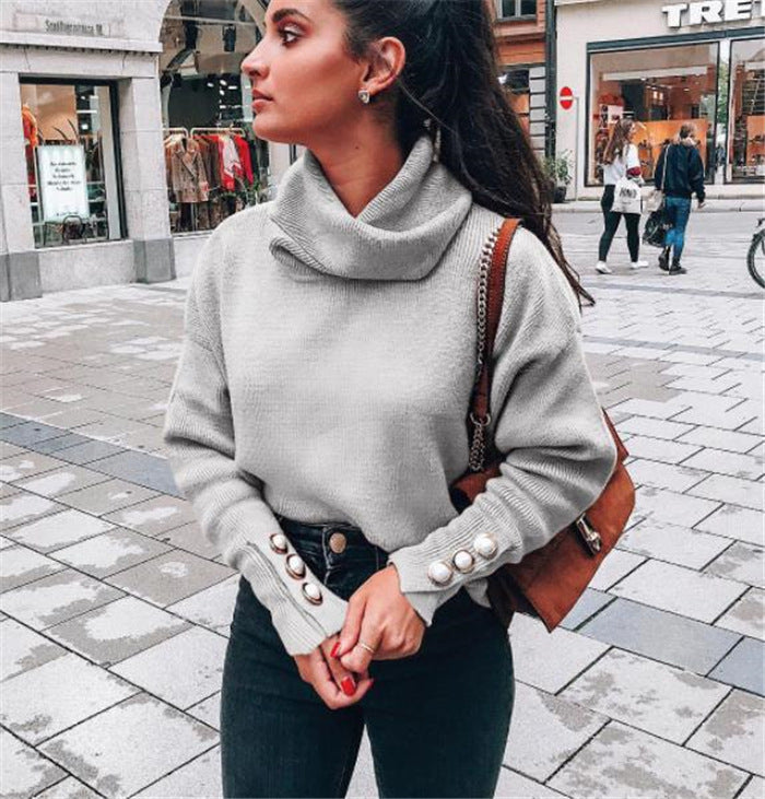 Dames Trui Zacht met Parel Knopen Elegante Look