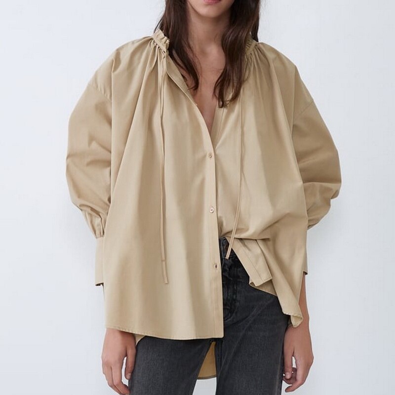 Dames Blouse Oversized met Strikkoord Elegante Stijl - StudioMarella