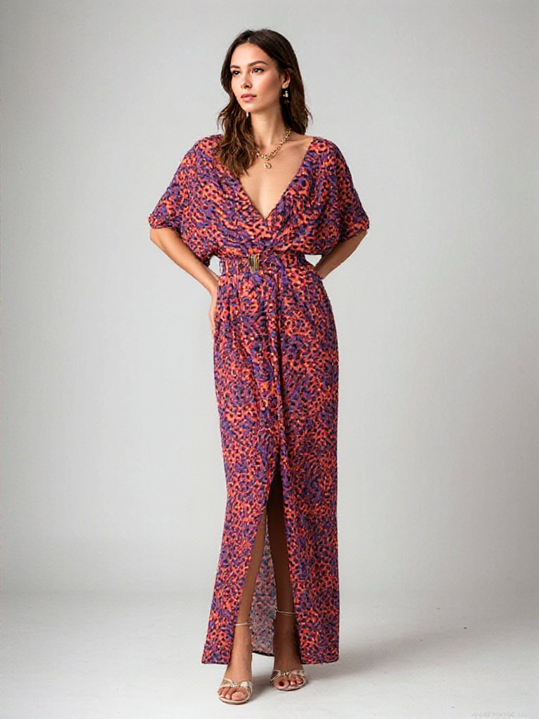Maxi Jurk Zomer Jurk met Hoge Split en V-Neck - StudioMarella
