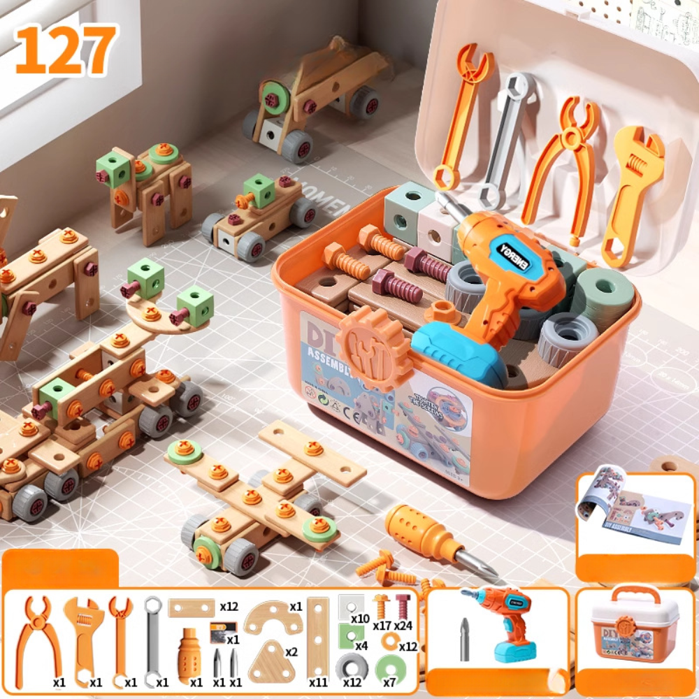 Houten Speelgoed Gereedschapsset voor Kinderen Constructieset met Koffer & Accessoires
