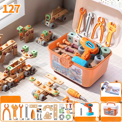Houten Speelgoed Gereedschapsset voor Kinderen Constructieset met Koffer & Accessoires