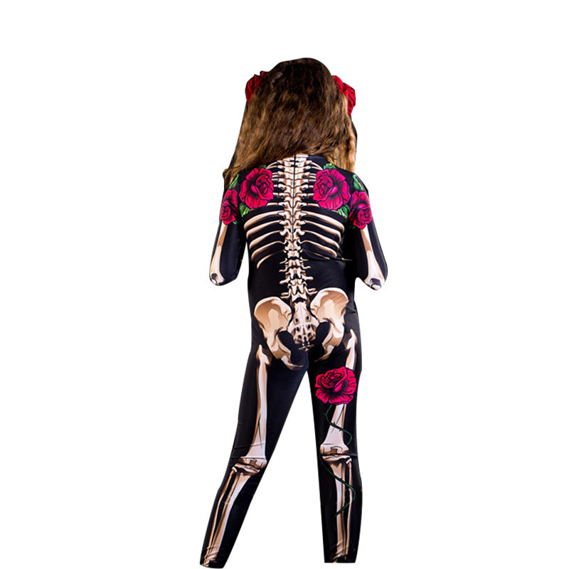 Dames Halloween Kostuum Catsuit Skelet met Rozen