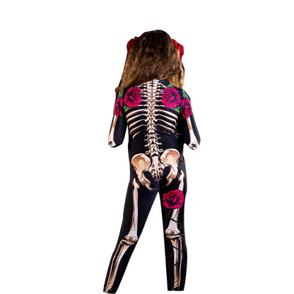 Dames Halloween Kostuum Catsuit Skelet met Rozen