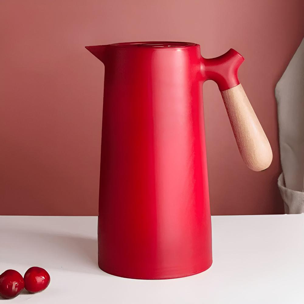 Thermoskan 1L RVS Houten Handvat Beige Keuken Koffie Thee Geïsoleerde Karaf Dubbelwandig Lekvrij Design Karaf Scandinavisch