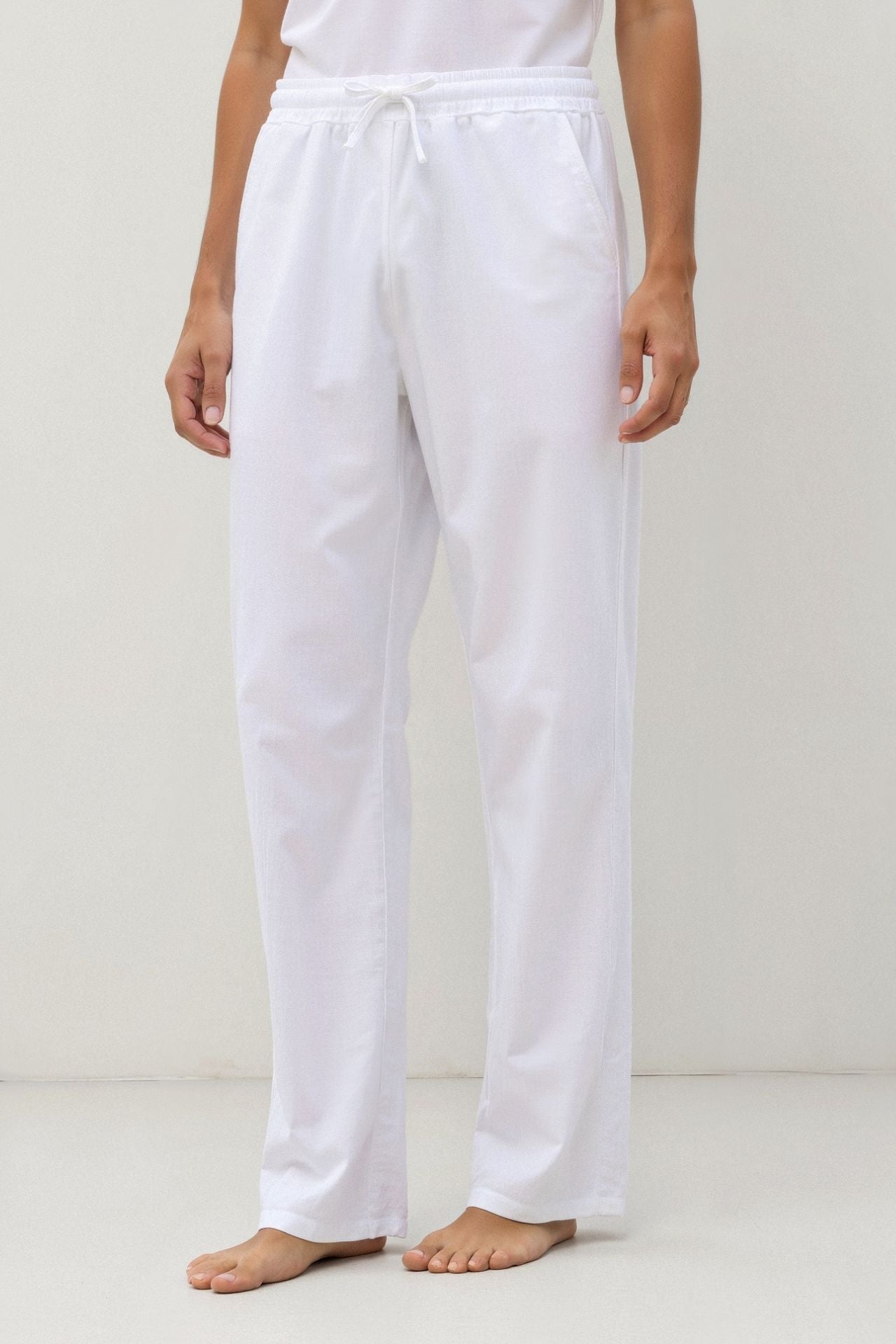Witte Loungebroek voor Heren met Elastische Kordel