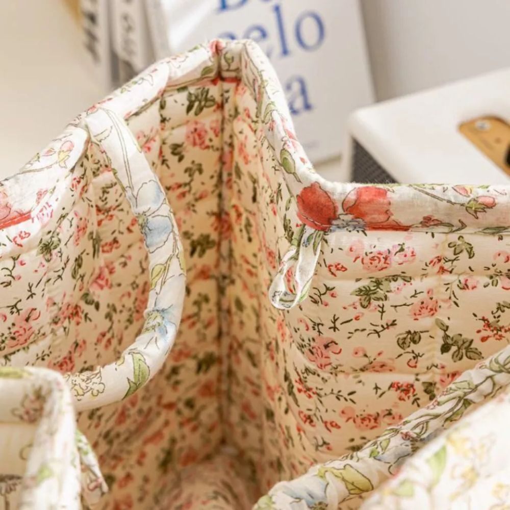 Canvas Opbergmand met Bloemenprint – Praktische Organizer voor Kleine Spullen en Schoenen