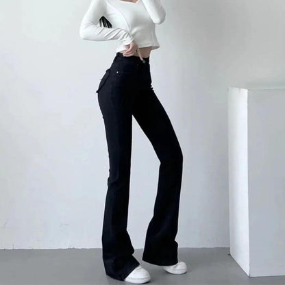Dames Hoge Taille Flared Jeans met Franjes