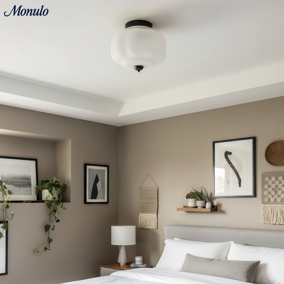 Retro Plafondlamp met Melkglazen Kap – Verfijnde Semi-Flush Mount Verlichting voor Moderne Interieurs