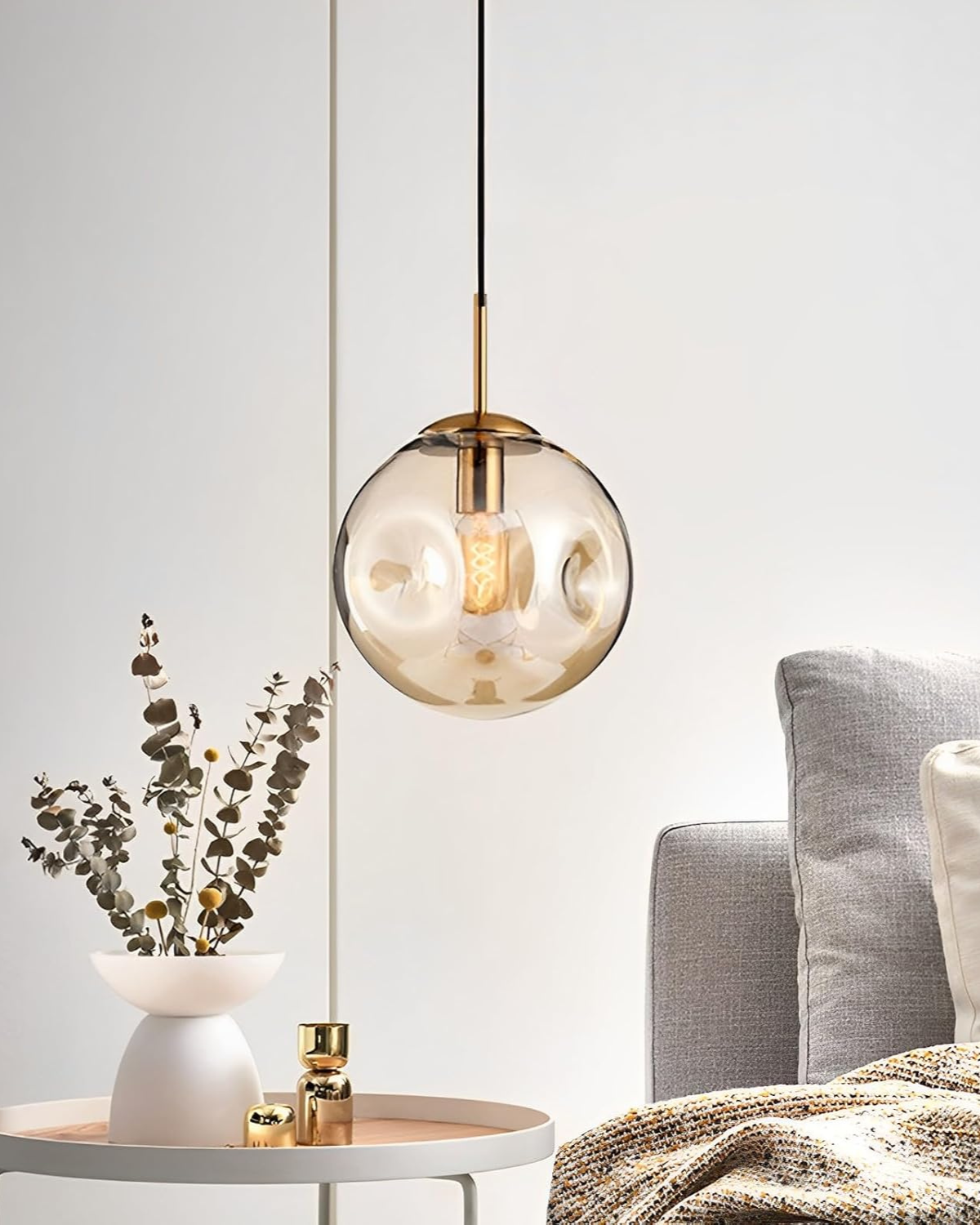 Glazen Hanglamp Bol met Structuur Grijs Bruin Rood Groen Amber Eetkamer Woonkamer
