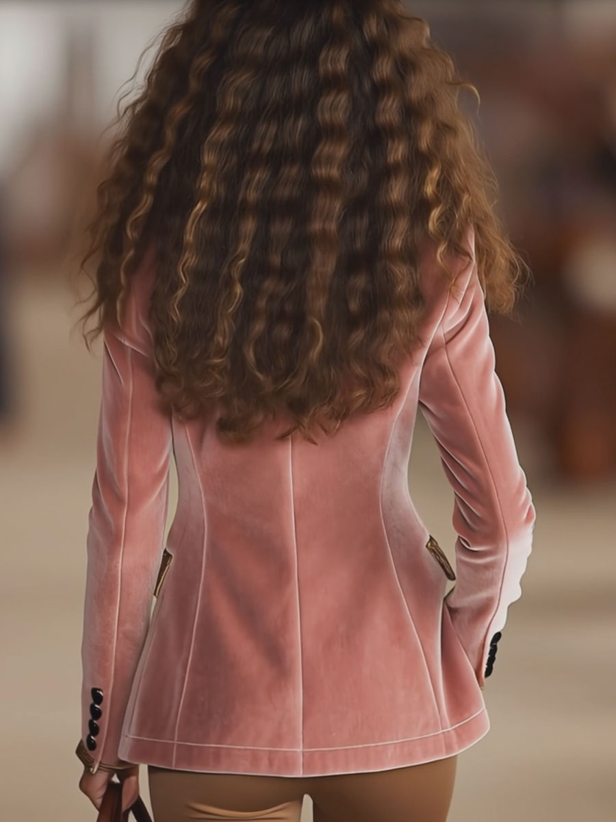 Dames Blazer Fluwelen Luipaardprint Roze Eenknops