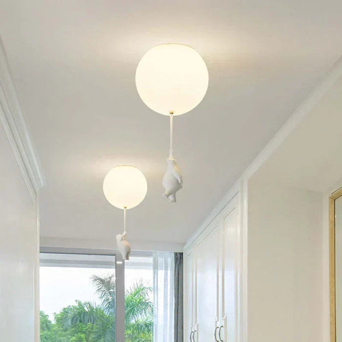 Kinderkamer hanglamp met beer en ballon, speelse plafondlamp met warm led licht voor slaapkamer en woonkamer