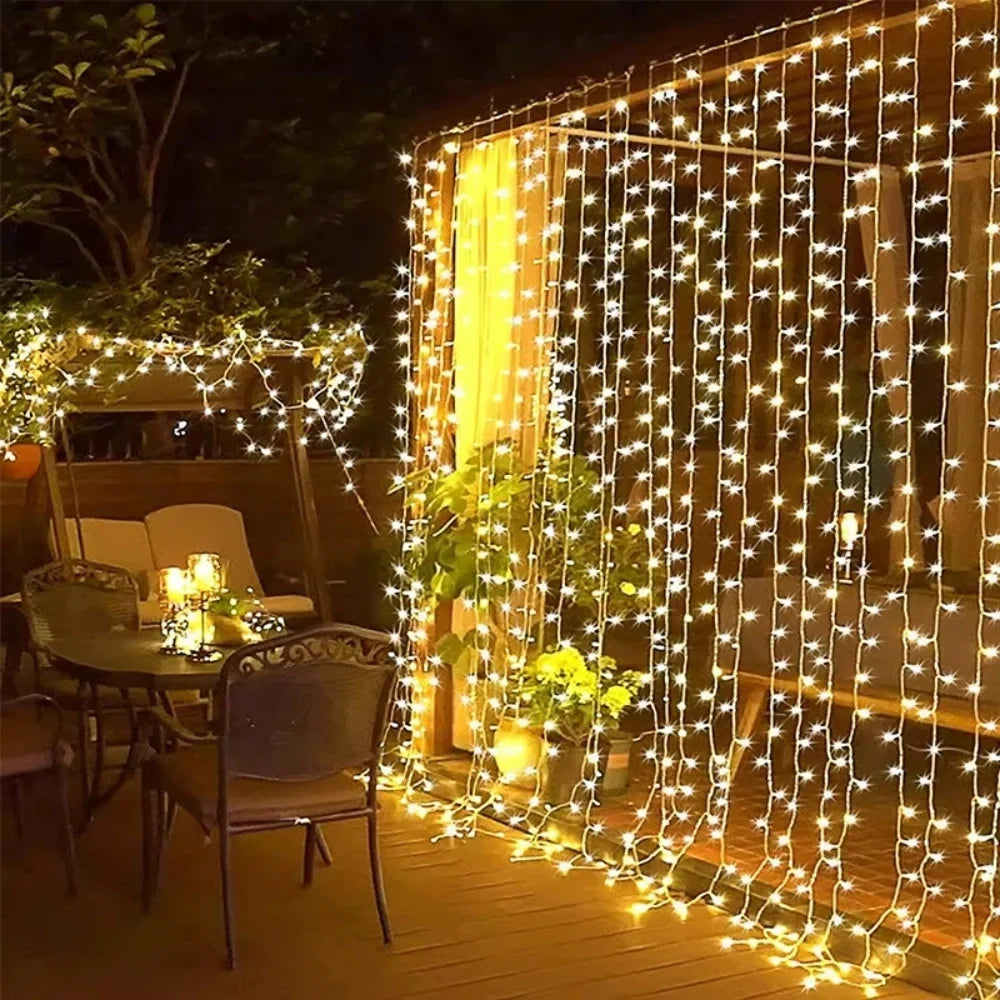 LED Gordijnverlichting Warm Wit 300 Lampjes 3x3m Waterdicht Sfeerverlichting Tuin Balkon Feest Decoratie