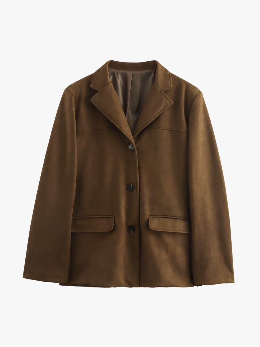 Dames Blazer Bruin Suède Klassieke Stijl - StudioMarella