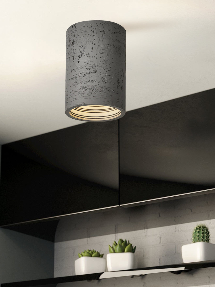 Cilindrische plafondlamp van travertijn – LED verlichting voor moderne interieurs