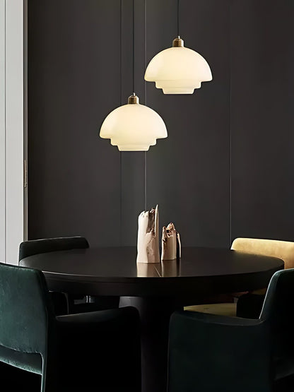 Glazen Hanglamp met Gelaagd Design – Melkwit Matglas voor Eetkamer en Woonkamer