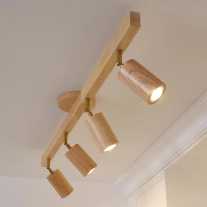 Houten Track Plafondlamp LED Houtlook Goud Verstelbare Spots Woonkamer Keuken Hal Scandinavisch Modern