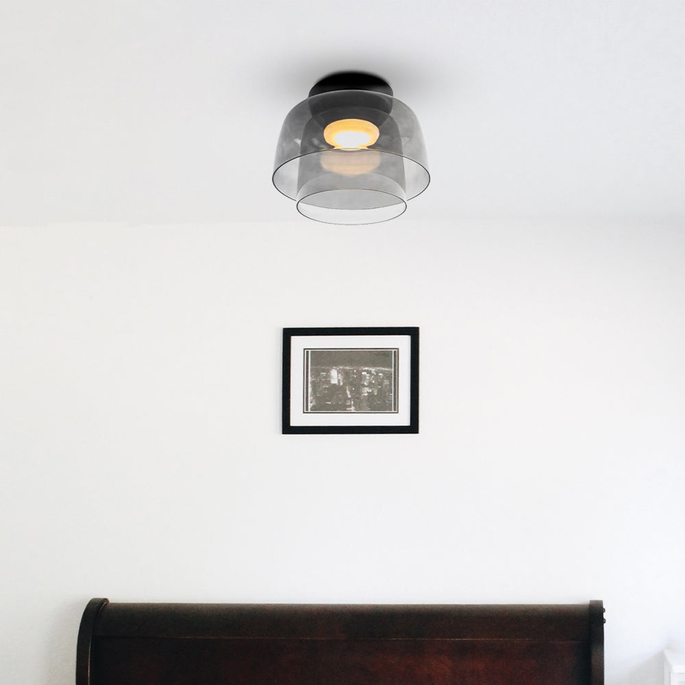 Design Glazen Plafondlamp met Gelaagde Structuur — Elegant Lichtspel voor Eetkamer, Woonkamer en Slaapkamer