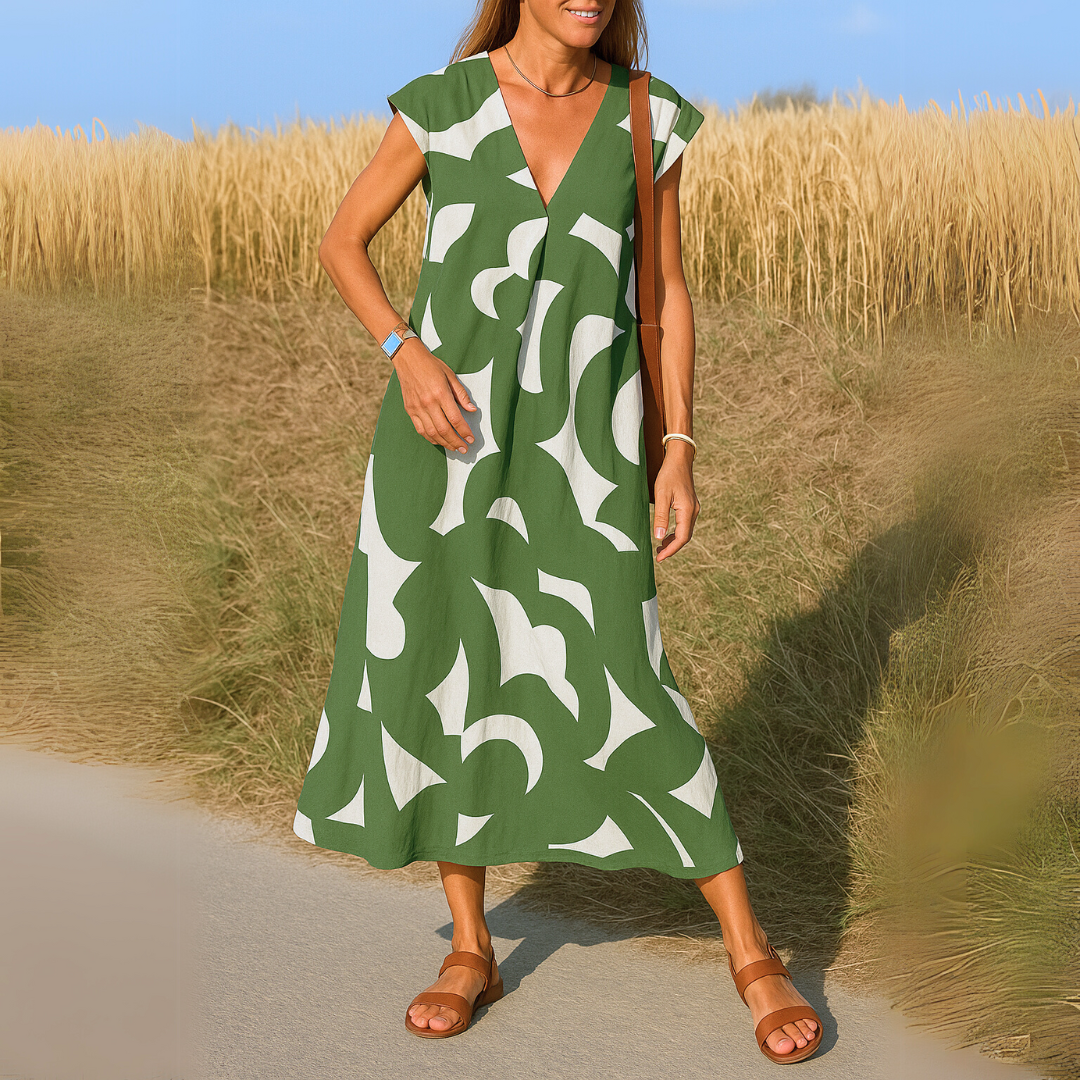 Dames jurk met v-hals elegante pasvorm