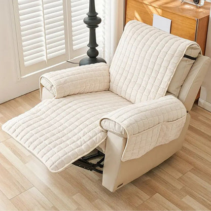 Gequilte Relaxfauteuil Hoes met Opbergzak – Microvezel Beschermhoes voor Recliner Stoel