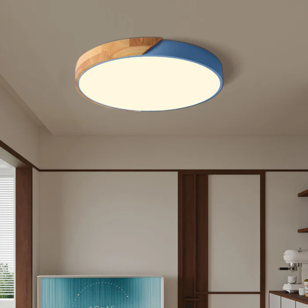 Plafondlamp Rond Hout Scandinavisch LED Warm Licht Acryl Natuurlijk Design