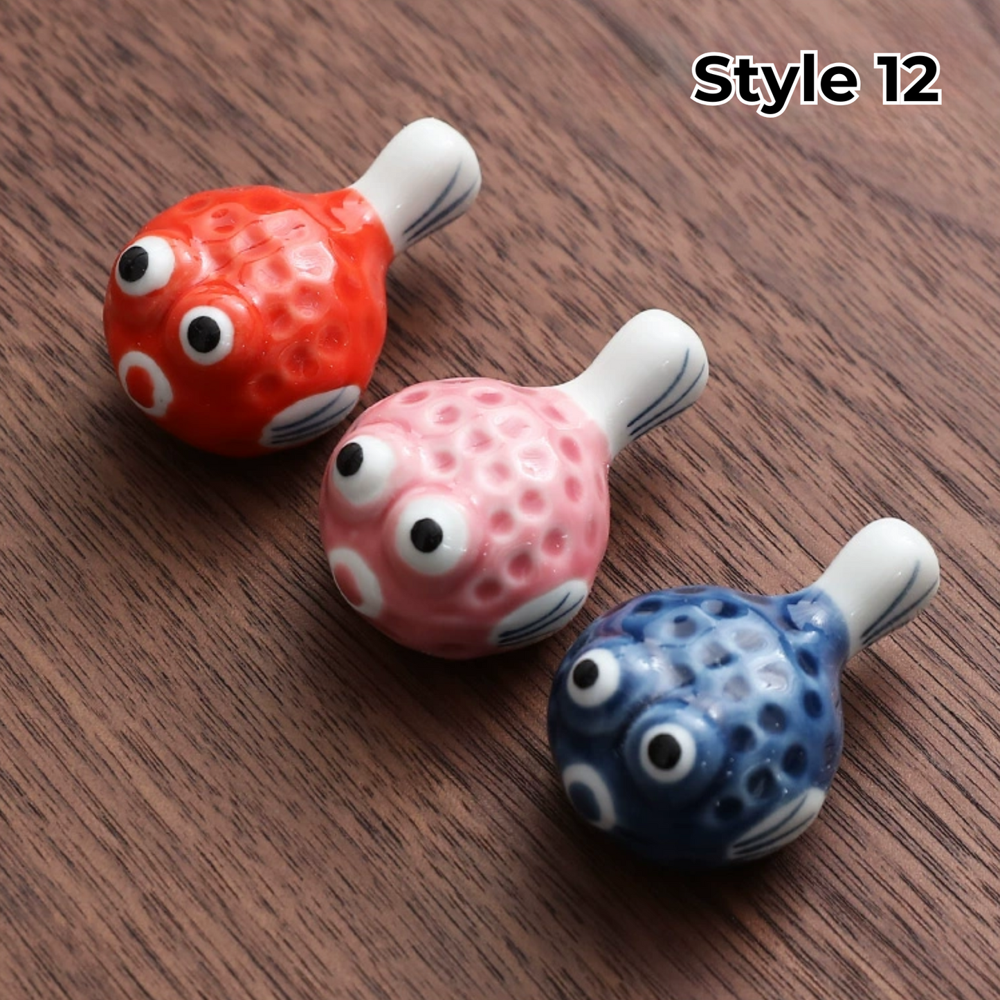 Keramische Eetstokjessteun met Dier- en Fruitmotieven – Set van 3