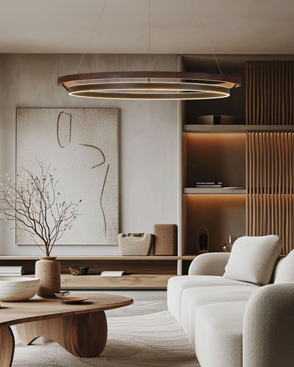 Houten Ringkroonluchter LED Ingebouwd Warm Wit Dimbaar Eetkamer Woonkamer Plafondlamp Modern Farmhouse