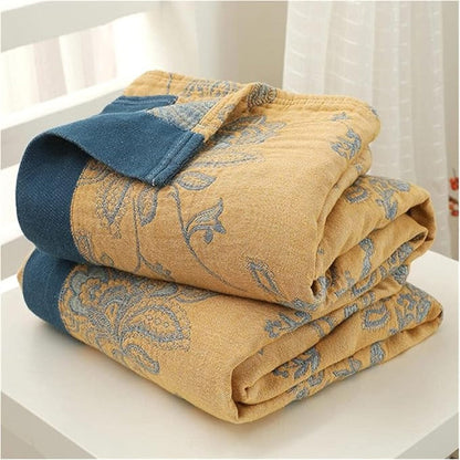 Floral Dream Comfort Deken – Lichtgewicht Katoenen Gaas Zomerdeken met Jacquard Bloemenpatroon – Seizoensgebonden Plaid voor Bed & Bank