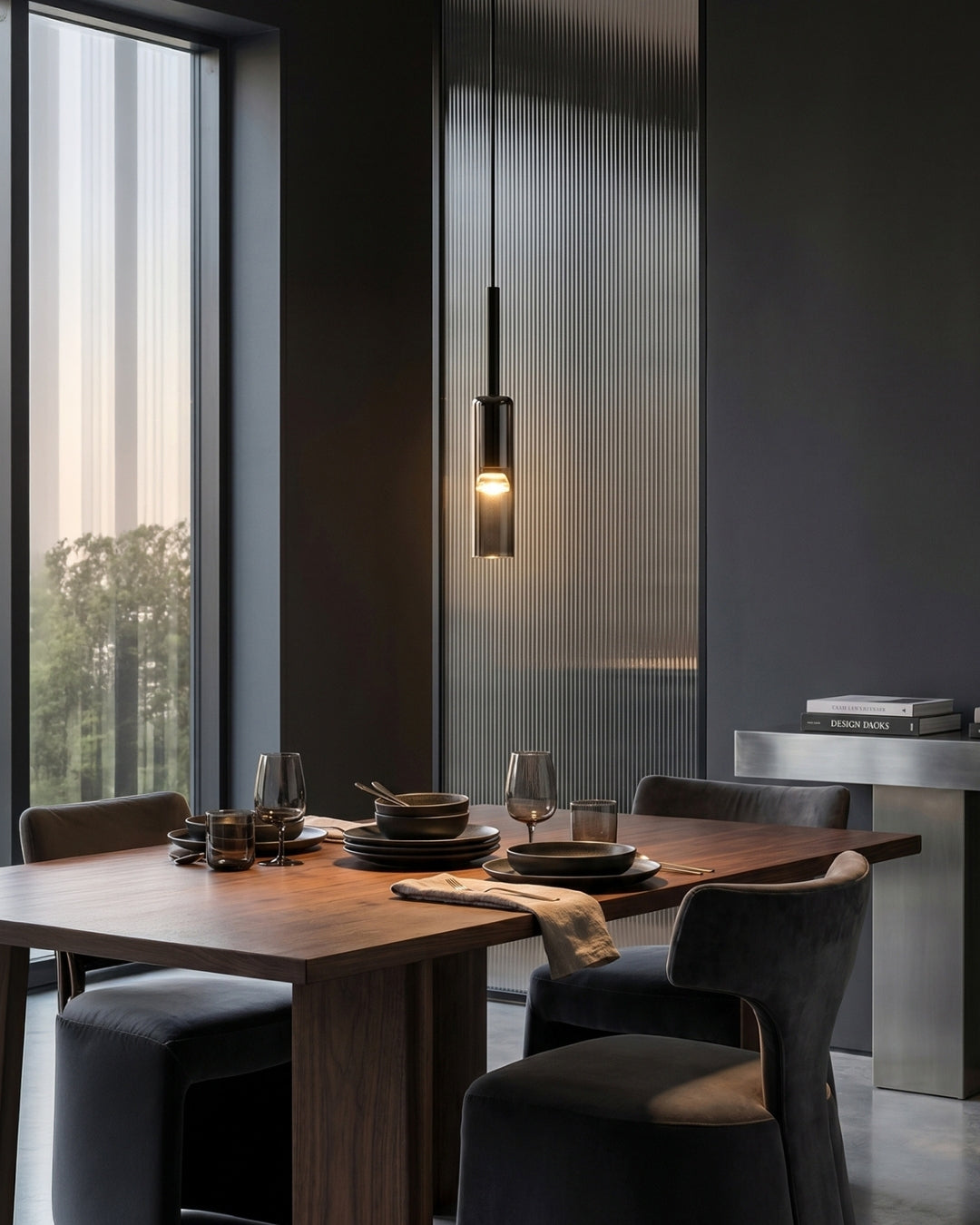 Gerookte Glazen Hanglamp met Minimalistische Metalen Structuur – Moderne Sfeerverlichting voor Eetkamer, Slaapkamer en Woonkamer