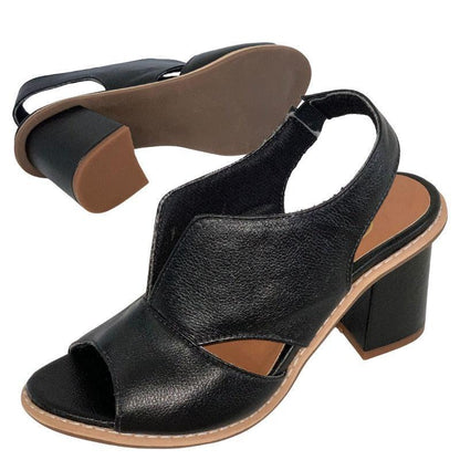 Dames Sandalen met Blokhak Open Teen Elegant Comfortabel Leer Bordeauxrood Zomerschoenen