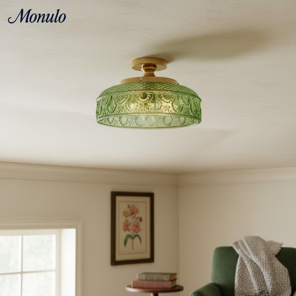 Geribbelde Glazen Plafondlamp met Metalen Armatuur – Minimalistische Verlichting voor Slaapkamer en Gang