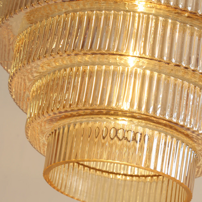 Hanglamp Glas Geribbeld Messing Gelaagd Woonkamer Eettafel Sfeerverlichting Vintage Design