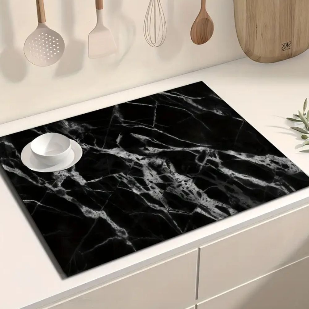 Absorberende Droogmat voor Vaatwerk met Marmerlook Antislip Ondergrond Keukenaccessoire Hittebestendig