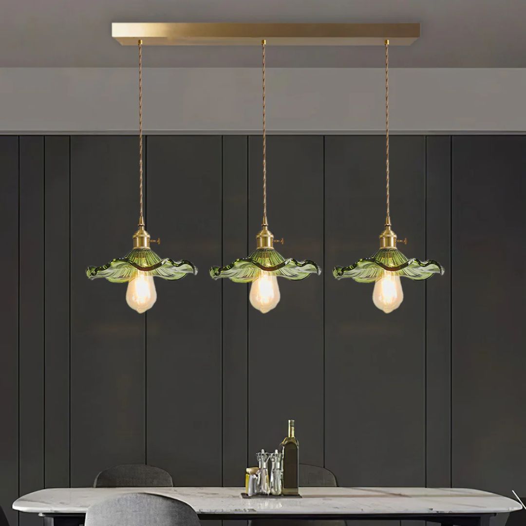 Hanglamp Glas E27 23cm Groen Messing Bloemvorm Eettafel Slaapkamer Retro Verlichting Vintage Hanglamp