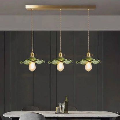 Hanglamp Glas E27 23cm Groen Messing Bloemvorm Eettafel Slaapkamer Retro Verlichting Vintage Hanglamp