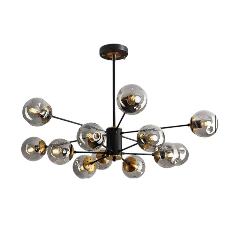 Scandinavische kroonluchter Ida glas ijzer zwart woonkamer eetkamer moderne hanglamp design verlichting bolvormig