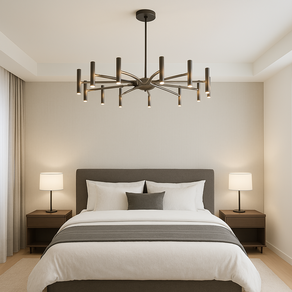 12 Koppen Hedendaagse Kroonluchter Ø100cm Zwart Smeedijzer Slaapkamer Woonkamer Moderne LED Plafondlamp Design Verlichting