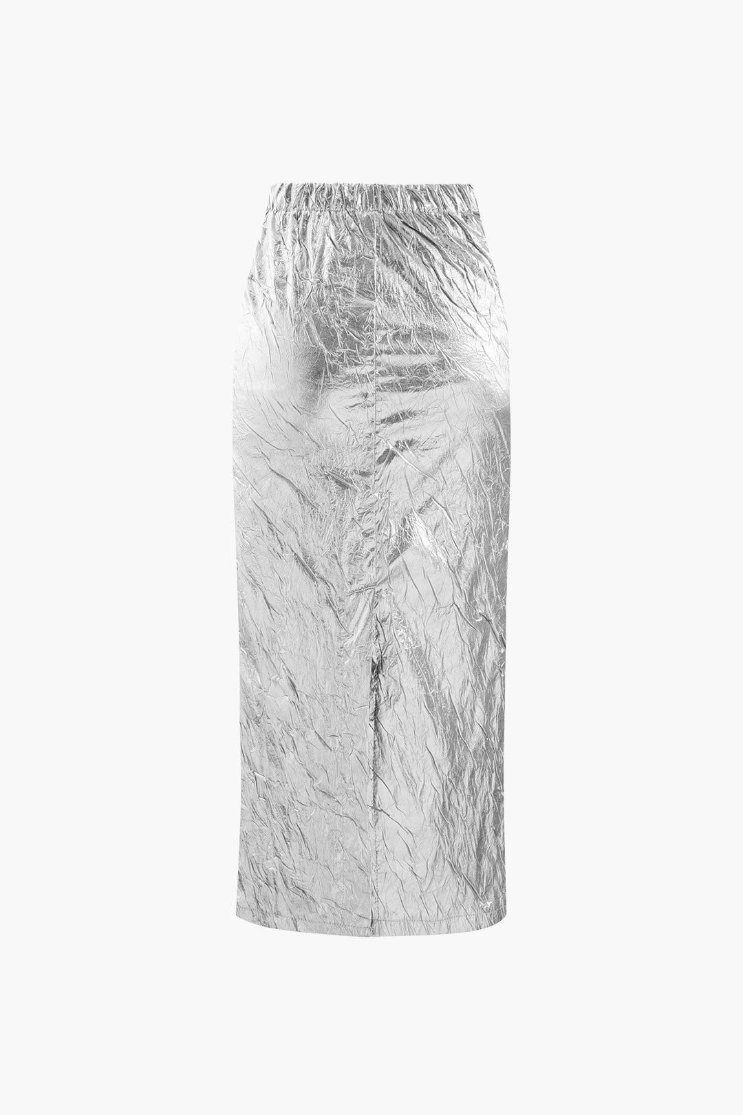 Metalen Midirok Elastische Taille met Crinkle Effect