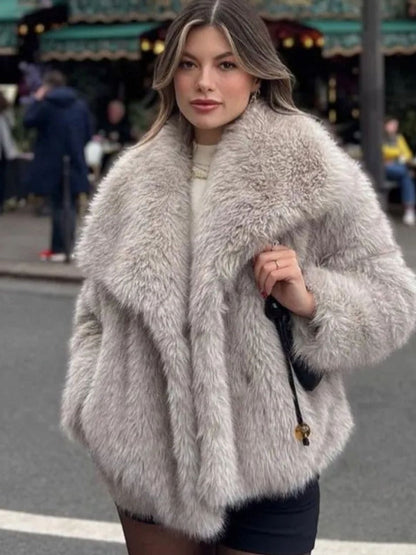 Dames Winterjas Pluche Kort Model met Turn-Down Kraag