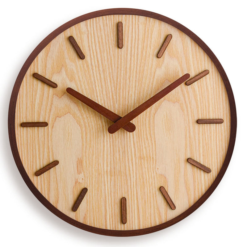Wandklok Hout Walnoot 30.5cm Bruin Stil Uurwerk Woonkamer Klok Rond Modern Minimalistisch Interieur Decoratie