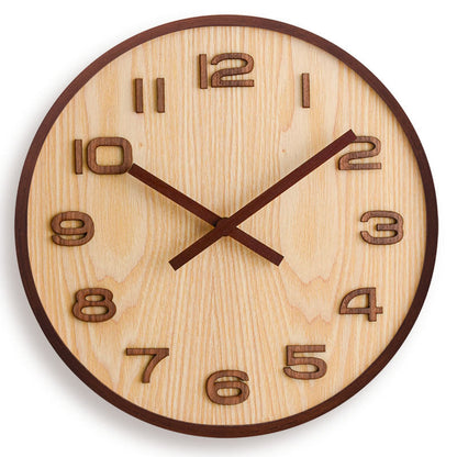 Wandklok Hout Walnoot 30.5cm Bruin Stil Uurwerk Woonkamer Klok Rond Modern Minimalistisch Interieur Decoratie