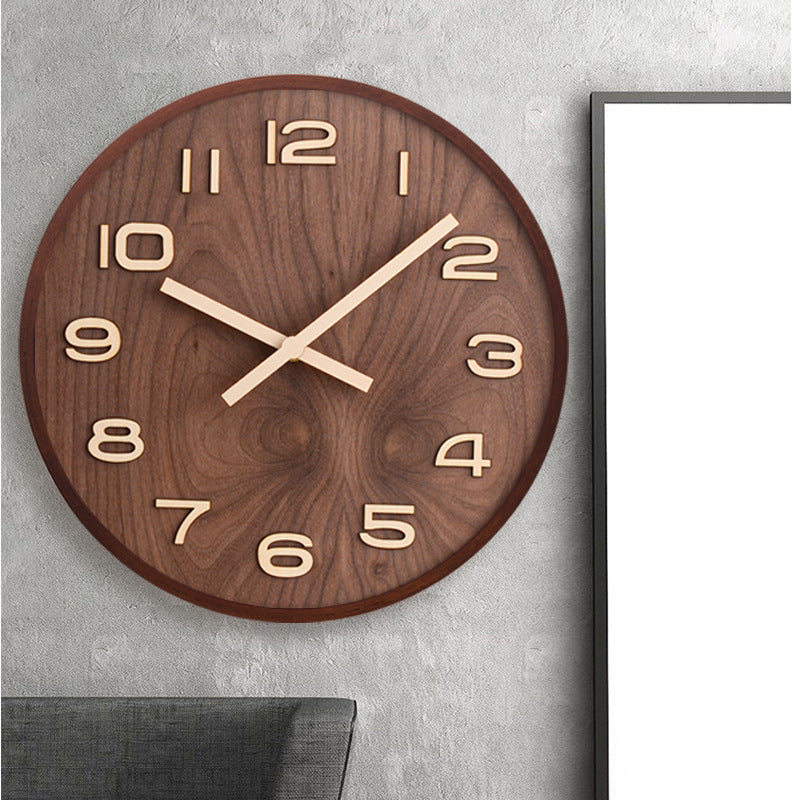 Wandklok Hout Walnoot 30.5cm Bruin Stil Uurwerk Woonkamer Klok Rond Modern Minimalistisch Interieur Decoratie