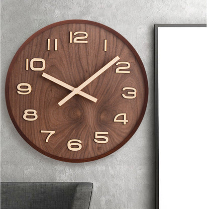 Wandklok Hout Walnoot 30.5cm Bruin Stil Uurwerk Woonkamer Klok Rond Modern Minimalistisch Interieur Decoratie