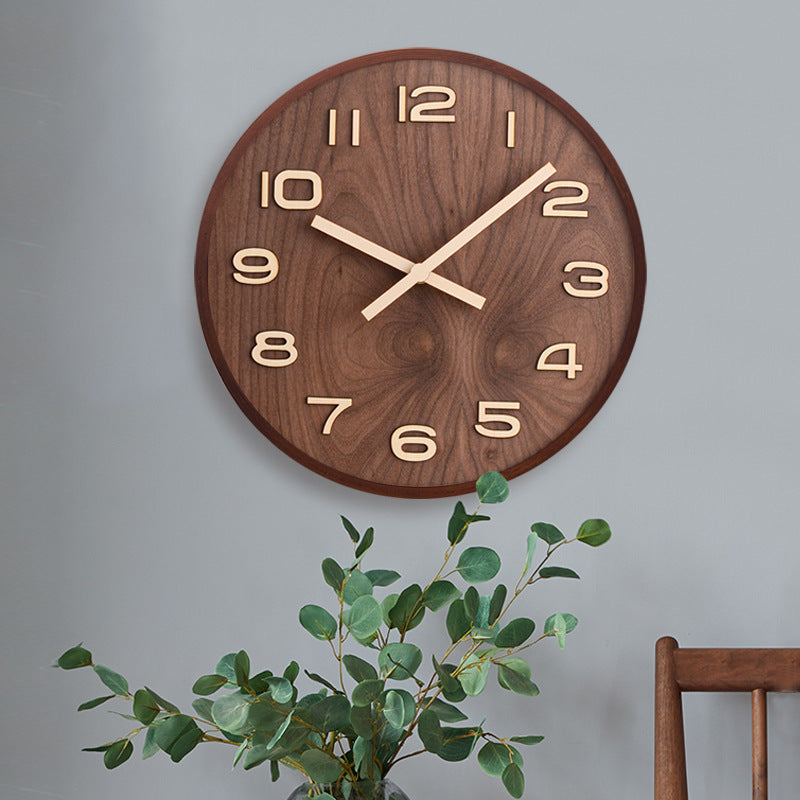 Wandklok Hout Walnoot 30.5cm Bruin Stil Uurwerk Woonkamer Klok Rond Modern Minimalistisch Interieur Decoratie