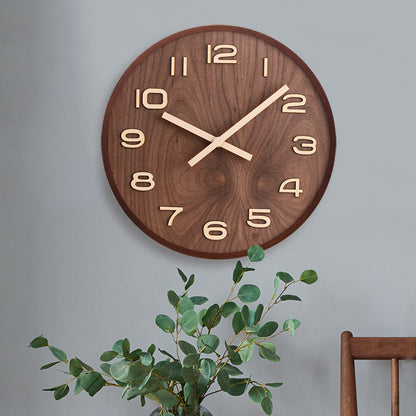 Wandklok Hout Walnoot 30.5cm Bruin Stil Uurwerk Woonkamer Klok Rond Modern Minimalistisch Interieur Decoratie